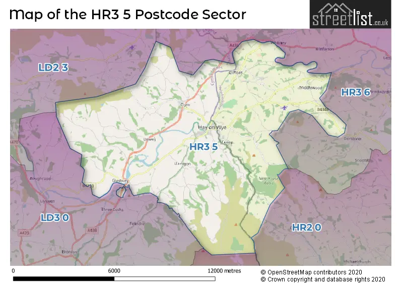 Map of the HR3 5 and surrounding postcode sector