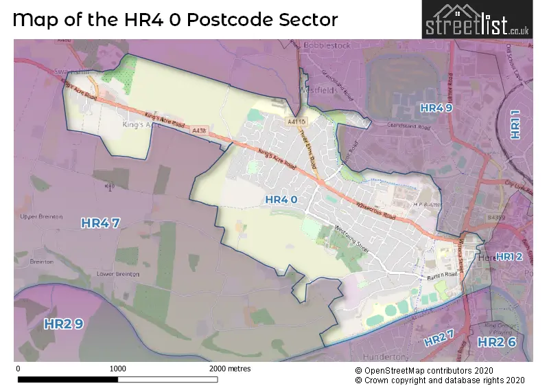 Map of the HR4 0 and surrounding postcode sector