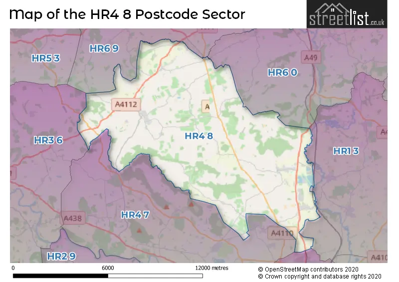 Map of the HR4 8 and surrounding postcode sector