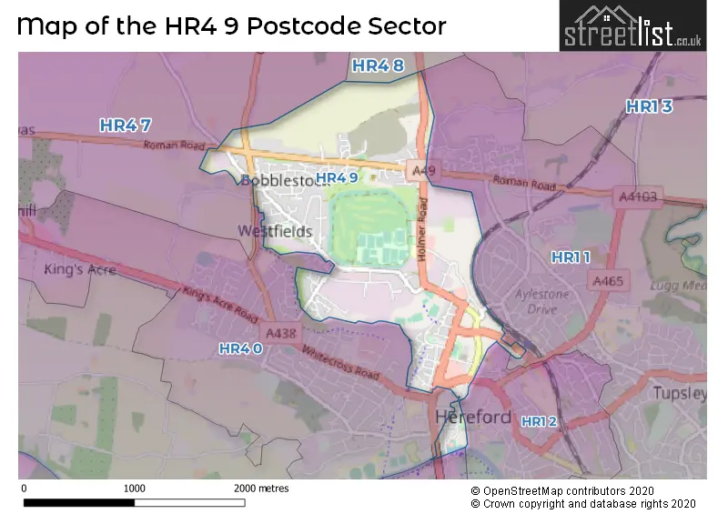 Map of the HR4 9 and surrounding postcode sector