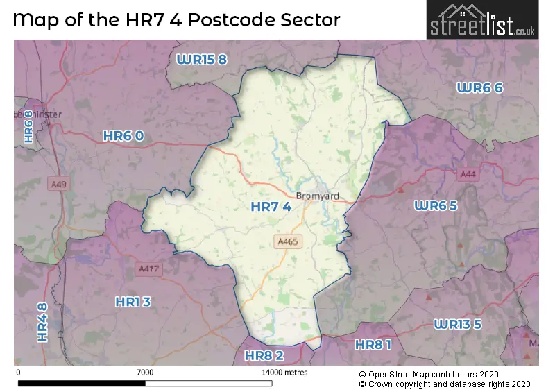 Map of the HR7 4 and surrounding postcode sector