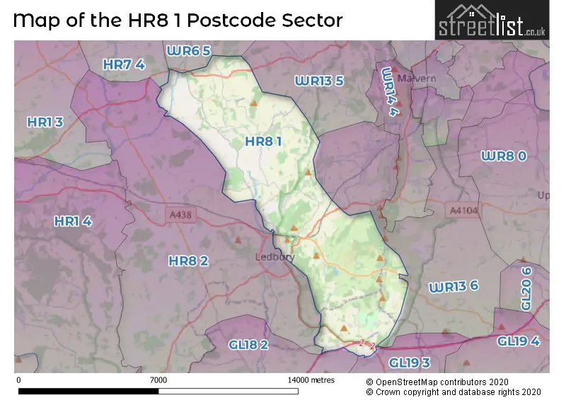 Map of the HR8 1 and surrounding postcode sector