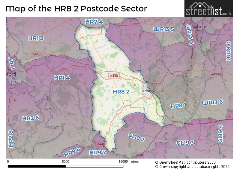 Map of the HR8 2 and surrounding postcode sector