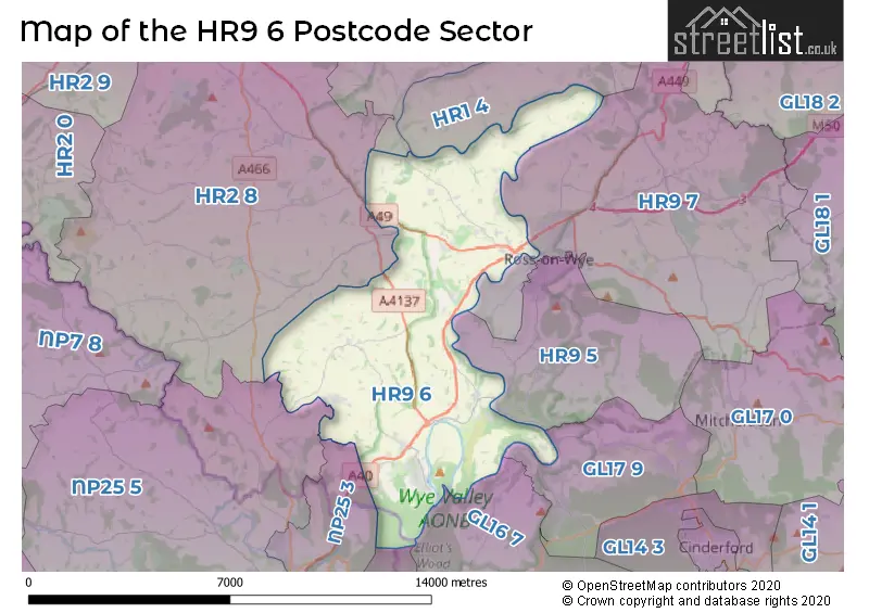 Map of the HR9 6 and surrounding postcode sector