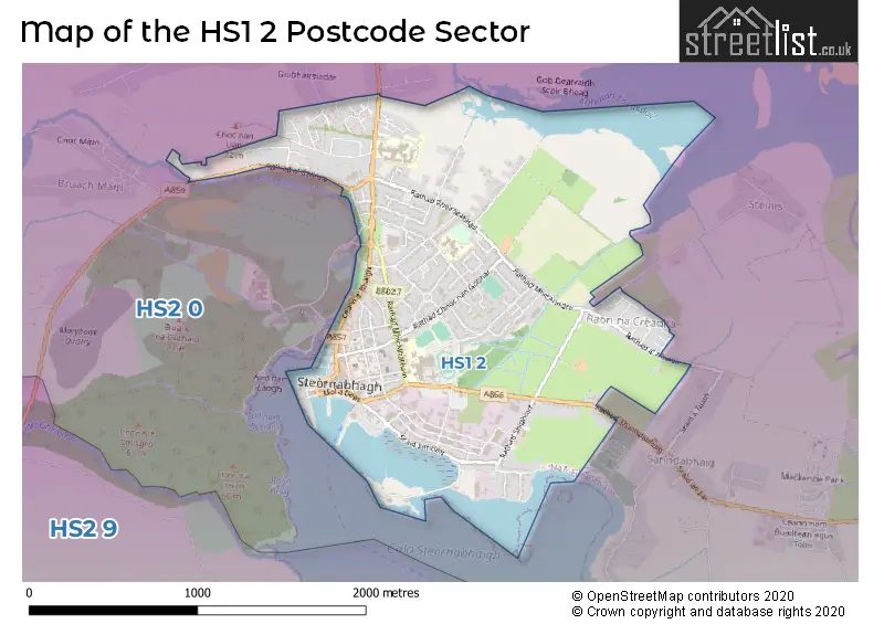 Map of the HS1 2 and surrounding postcode sector