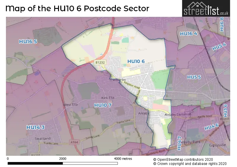 Map of the HU10 6 and surrounding postcode sector