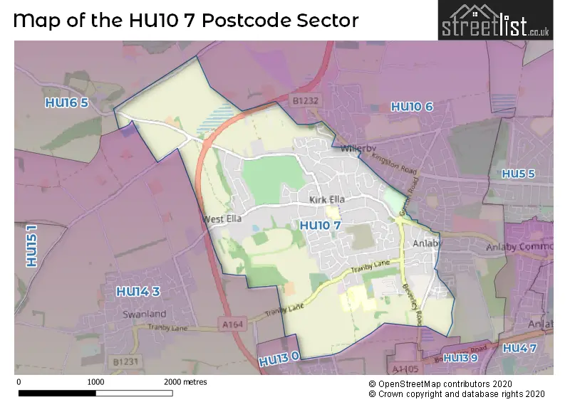 Map of the HU10 7 and surrounding postcode sector