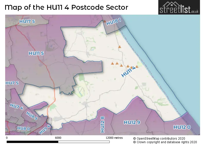 Map of the HU11 4 and surrounding postcode sector