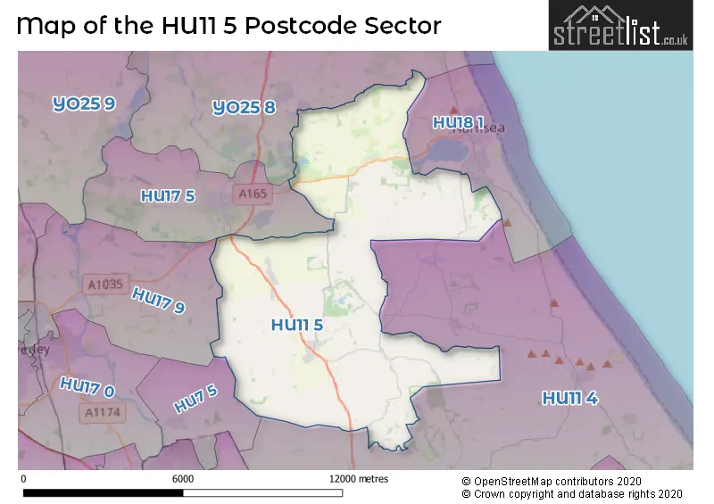 Map of the HU11 5 and surrounding postcode sector
