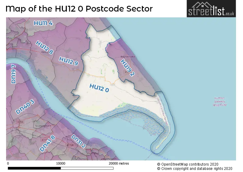 Map of the HU12 0 and surrounding postcode sector