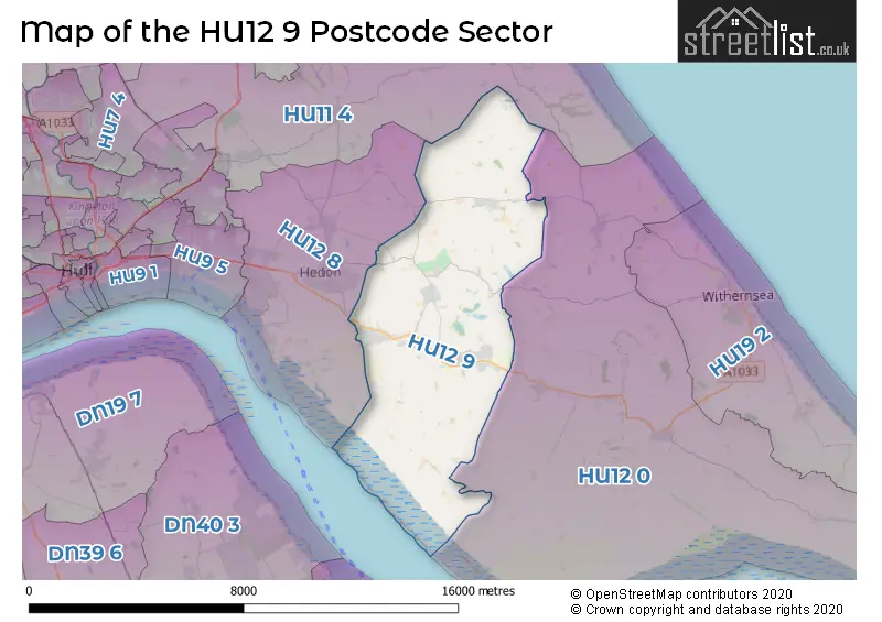 Map of the HU12 9 and surrounding postcode sector