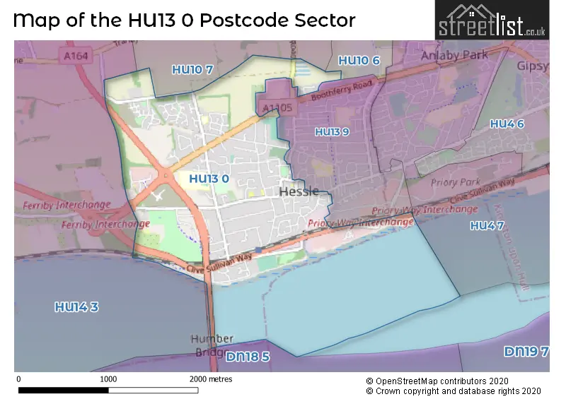 Map of the HU13 0 and surrounding postcode sector