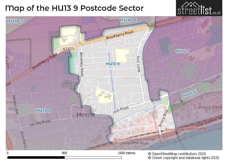 Map of the HU13 9 and surrounding postcode sector