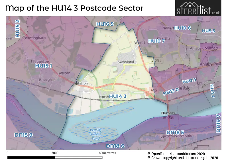 Map of the HU14 3 and surrounding postcode sector