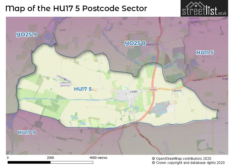 Map of the HU17 5 and surrounding postcode sector