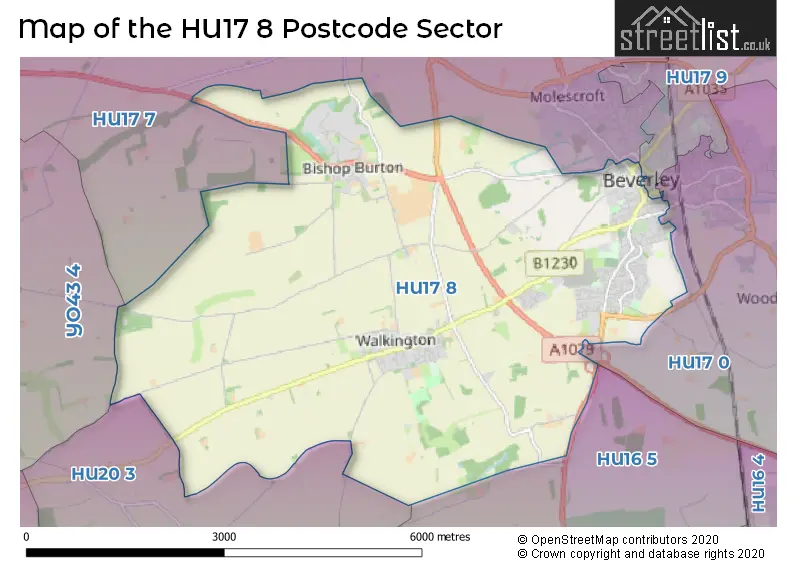 Map of the HU17 8 and surrounding postcode sector