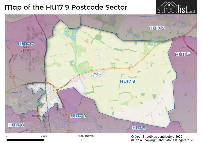 Map of the HU17 9 and surrounding postcode sector