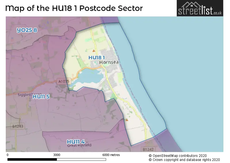 Map of the HU18 1 and surrounding postcode sector
