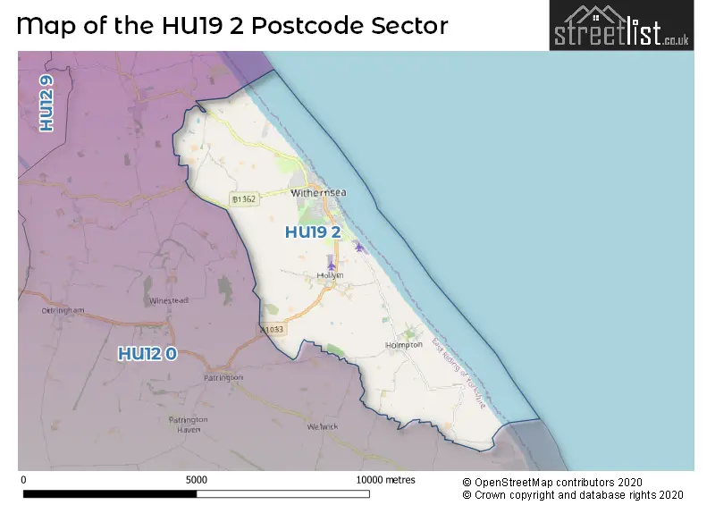 Map of the HU19 2 and surrounding postcode sector