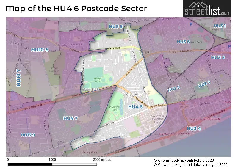 Map of the HU4 6 and surrounding postcode sector