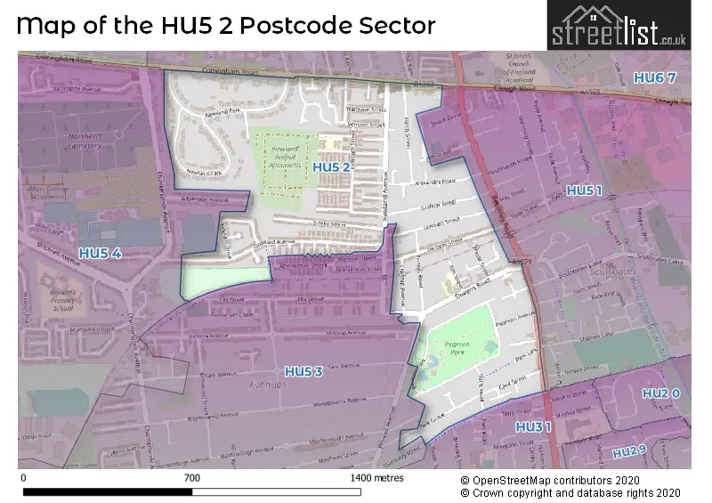 Map of the HU5 2 and surrounding postcode sector