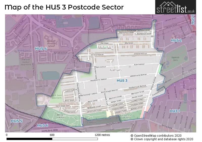 Map of the HU5 3 and surrounding postcode sector