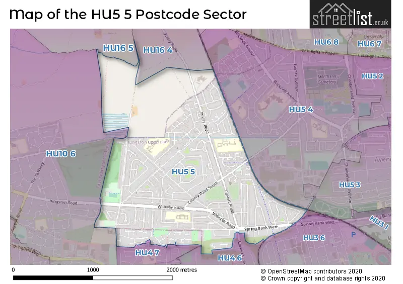 Map of the HU5 5 and surrounding postcode sector