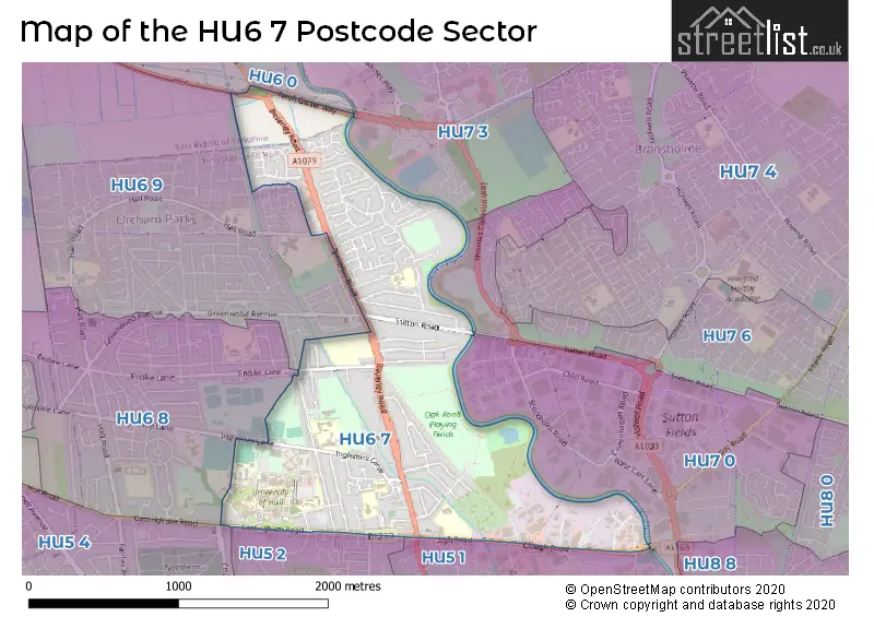 Map of the HU6 7 and surrounding postcode sector