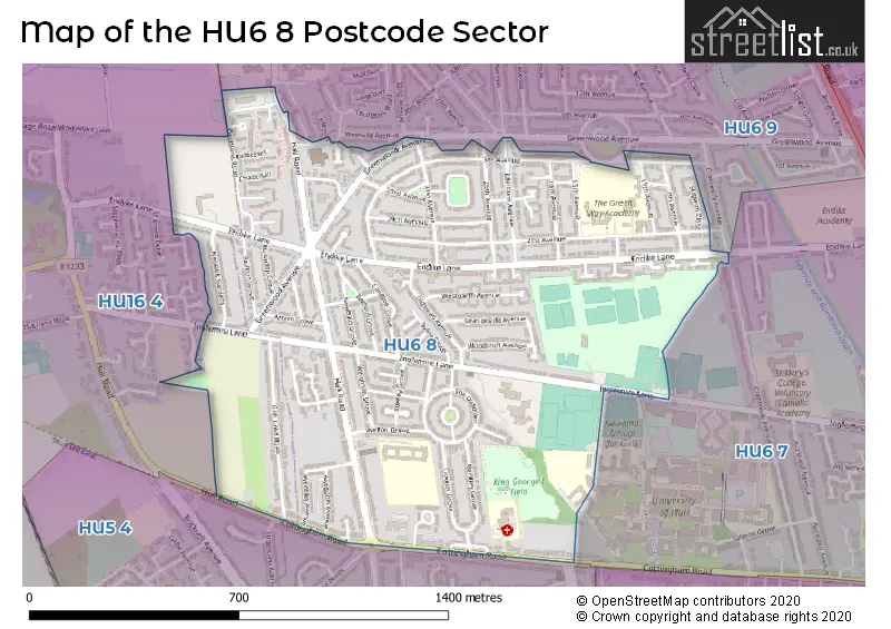 Map of the HU6 8 and surrounding postcode sector