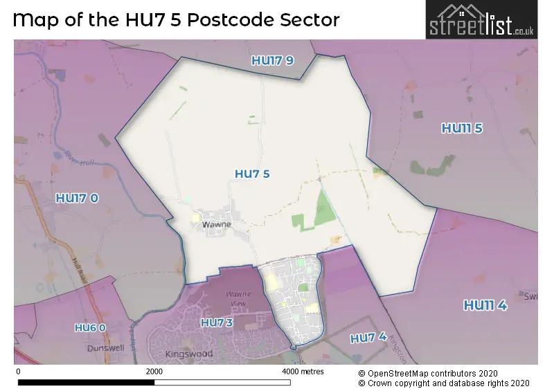 Map of the HU7 5 and surrounding postcode sector