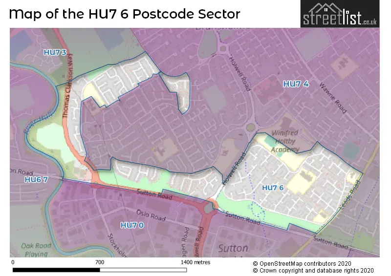 Map of the HU7 6 and surrounding postcode sector