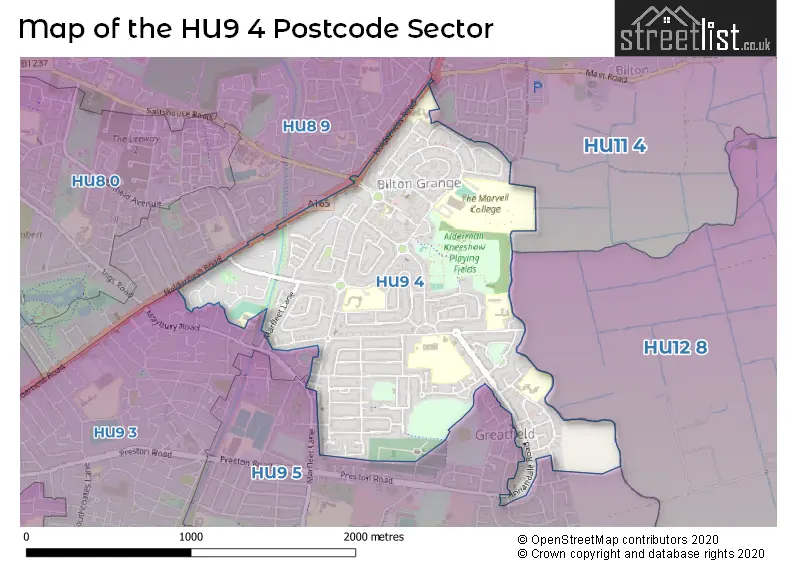 Map of the HU9 4 and surrounding postcode sector