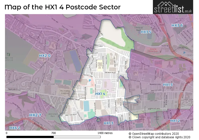 Map of the HX1 4 and surrounding postcode sector