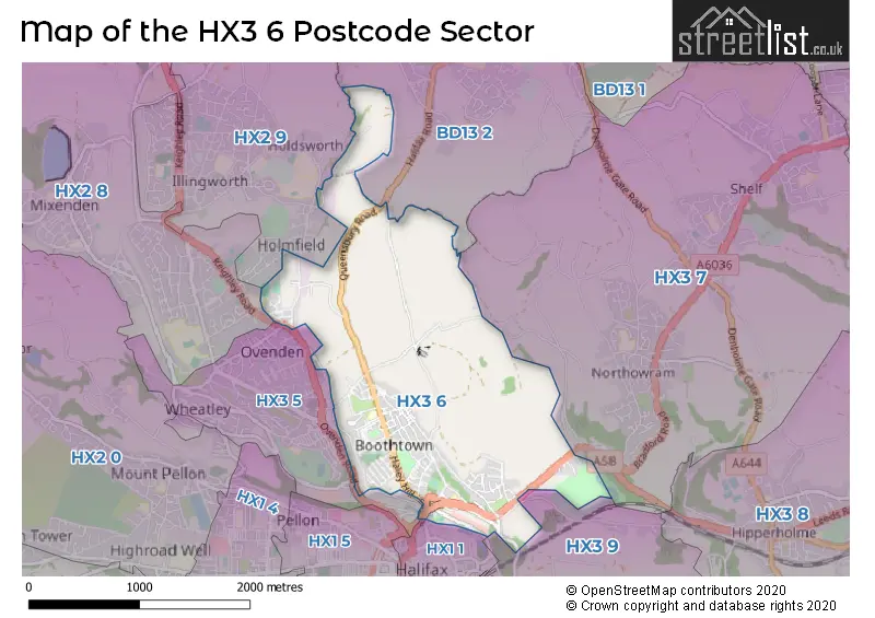Map of the HX3 6 and surrounding postcode sector