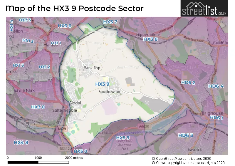 Map of the HX3 9 and surrounding postcode sector