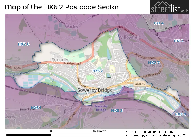 Map of the HX6 2 and surrounding postcode sector