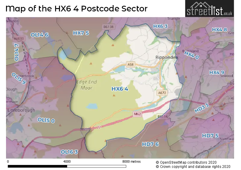 Map of the HX6 4 and surrounding postcode sector