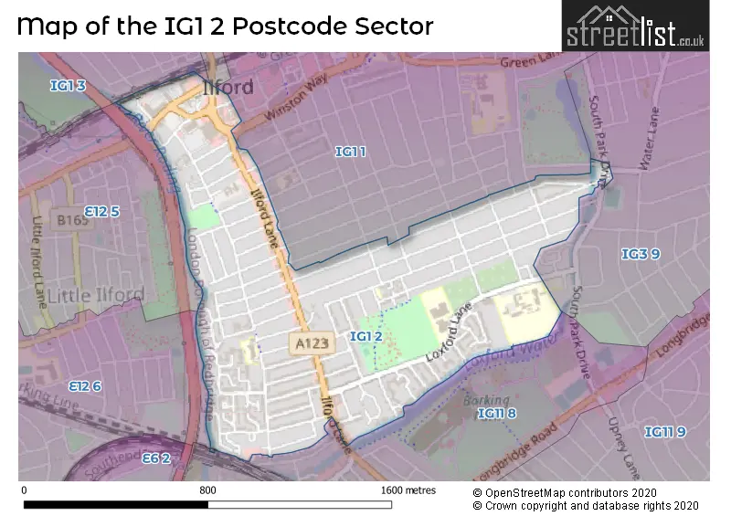 Map of the IG1 2 and surrounding postcode sector