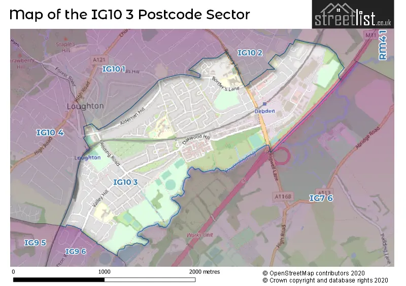 Map of the IG10 3 and surrounding postcode sector
