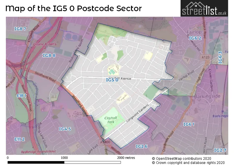 Map of the IG5 0 and surrounding postcode sector