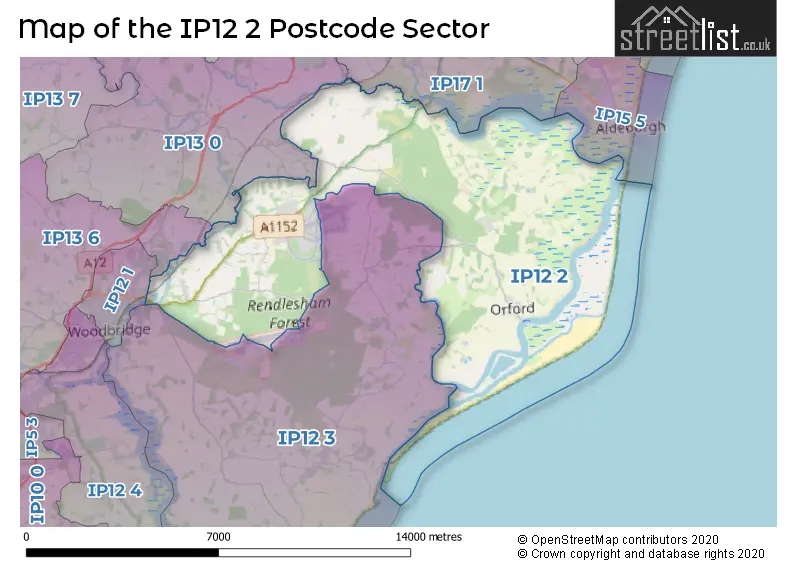 Map of the IP12 2 and surrounding postcode sector