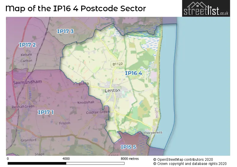 Map of the IP16 4 and surrounding postcode sector