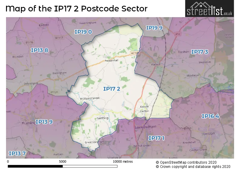Map of the IP17 2 and surrounding postcode sector