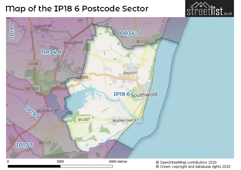 Map of the IP18 6 and surrounding postcode sector