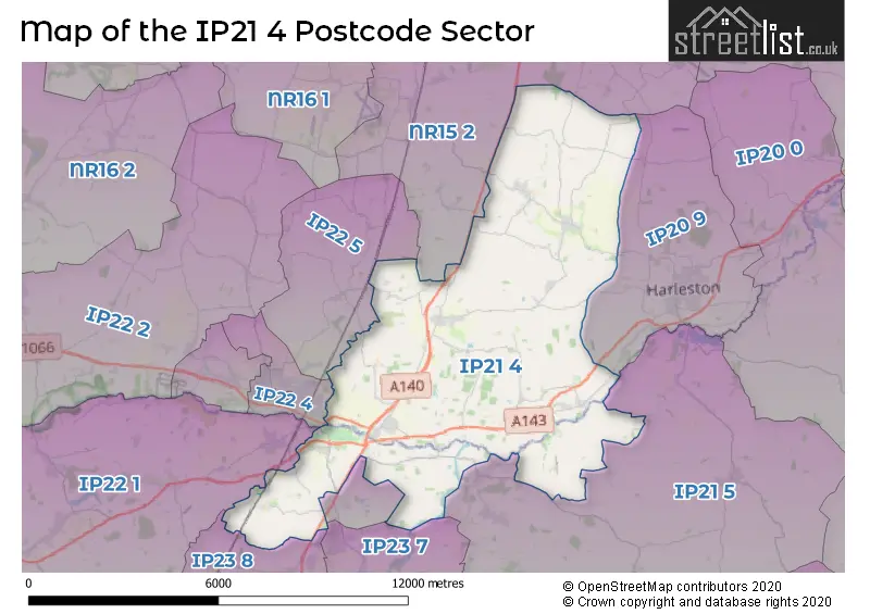 Map of the IP21 4 and surrounding postcode sector