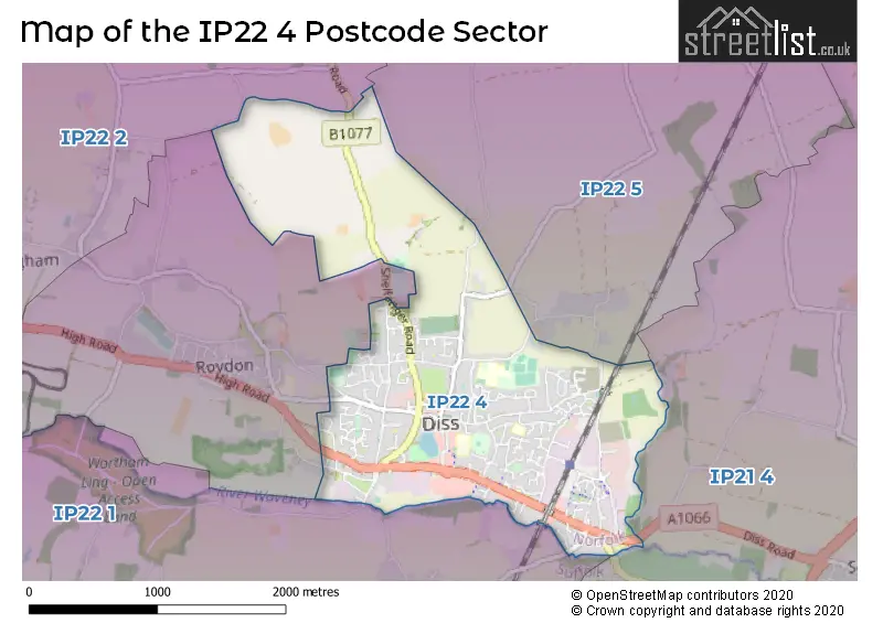 Map of the IP22 4 and surrounding postcode sector