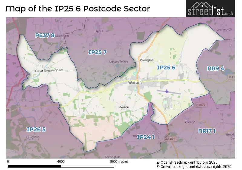 Map of the IP25 6 and surrounding postcode sector