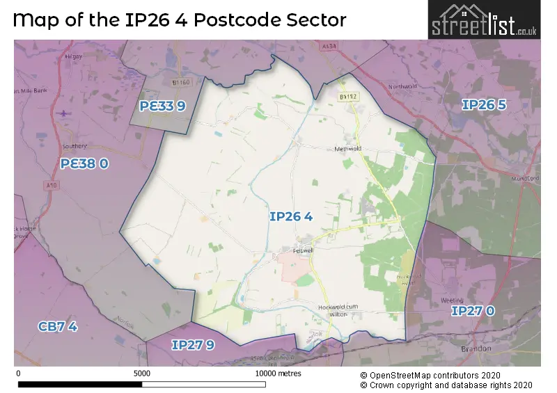 Map of the IP26 4 and surrounding postcode sector