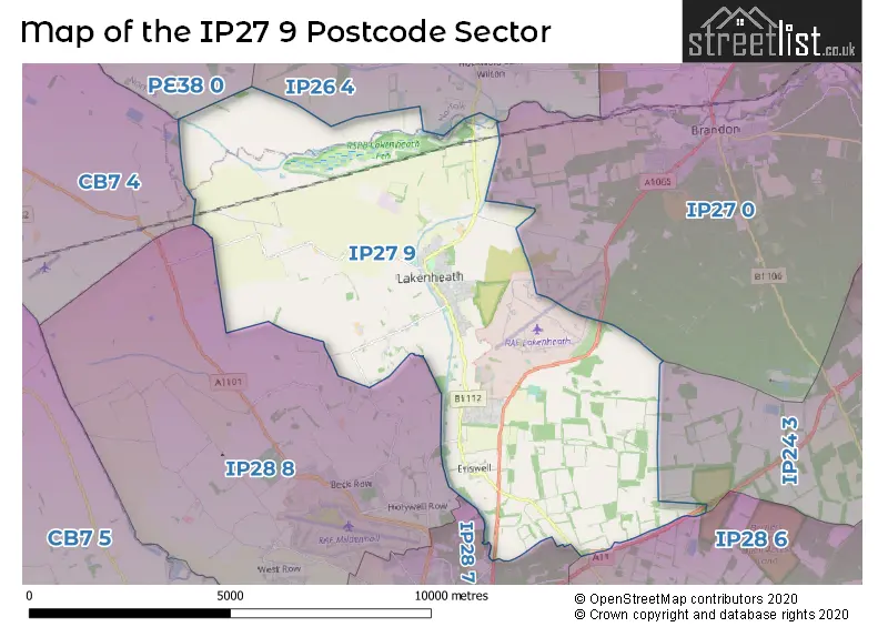 Map of the IP27 9 and surrounding postcode sector