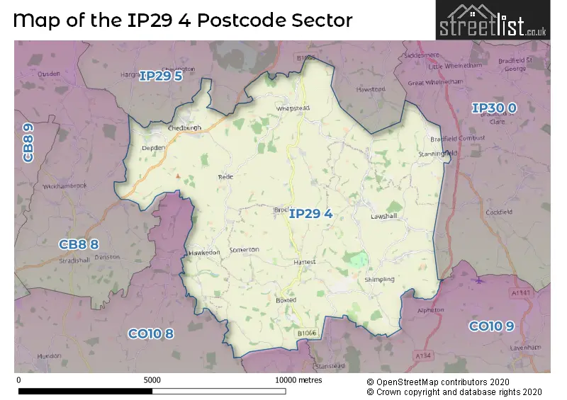 Map of the IP29 4 and surrounding postcode sector